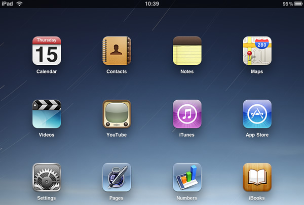 iPad - Step 1 - Click Settings from Homepage and then click 'Mail, Contacts, Calendars'