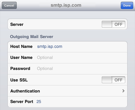 iPad - Step 8 - Disable old primary SMTP server