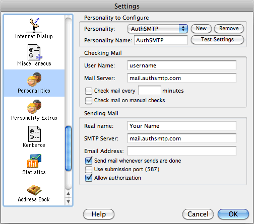 Eudora 6.x for Mac Authenticated SMTP Setup Guide - Step 4