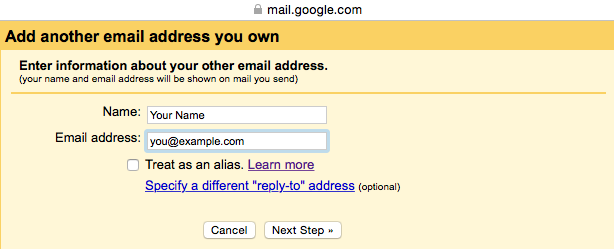 Gmail - Step 3 - Enter the name and email address you wish send from through AuthSMTP's outgoing servers