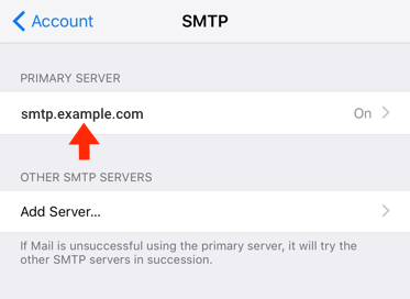 iPhone / iPod Touch iOS10 - Step 7 - Click on Primary SMTP Server