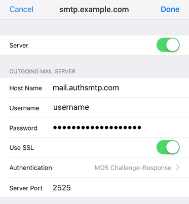 iPhone / iPod Touch iOS10 - Step 8 - Enter SMTP Settings