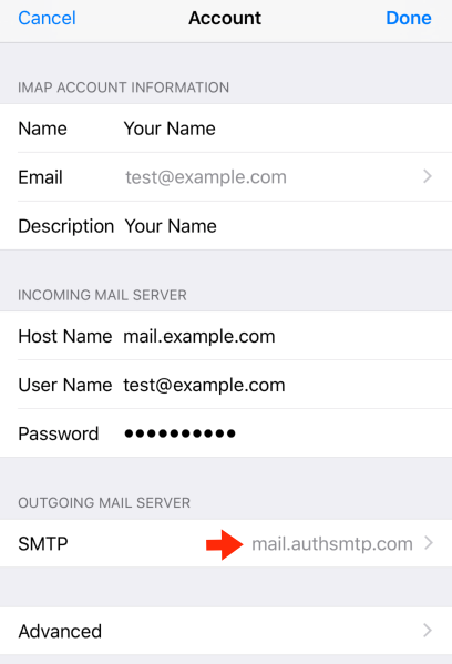 iPad iOS12 - Step 11 - Setup of the authenticated outgoing email relay service is complete