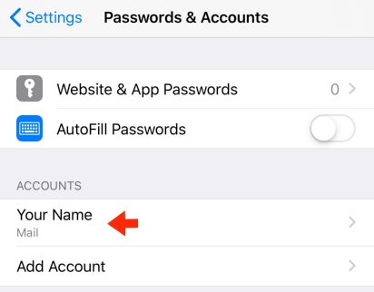 iPad iOS12 - Step 3 - Go to Email Account