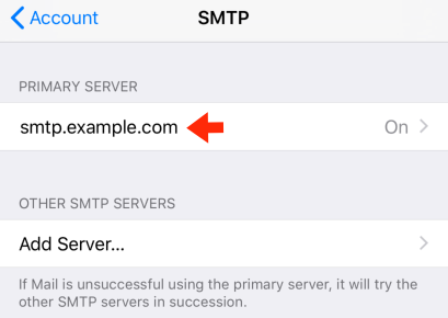 iPad iOS12 - Step 6 - Tap on the Primary Server