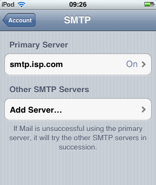 iPhone / iPod Touch iOS5 - Step 4 - Click on Primary SMTP Server