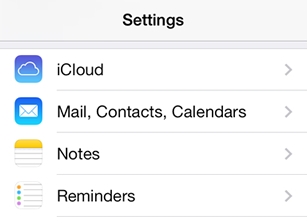 iPhone / iPod Touch iOS7 - Step 2 - Click 'Mail, Contacts, Calendars'
