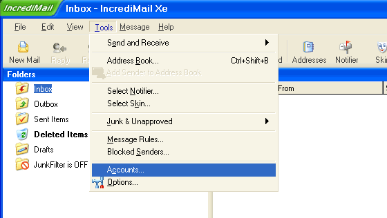 Incredimail XE - Step 1 - Open Accounts Window