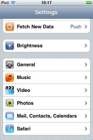 iPhone / iPod Touch - Step 1 - Click Settings from Homepage and then click 'Mail, Contacts, Calendars'