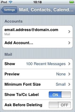 iPhone / iPod Touch - Step 2 - Click email account you wish to add AuthSMTP outgoing email service to