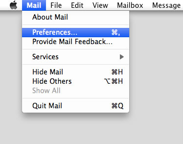 Leopard 10.5 - Mac Mail - Step 2 - Open Mail menu and click Preferences