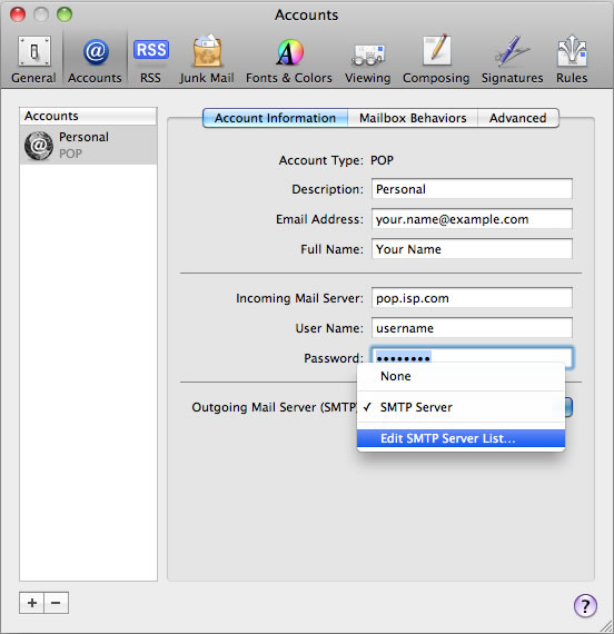 Leopard 10.5 - Mac Mail - Step 3 - Click edit SMTP Server List