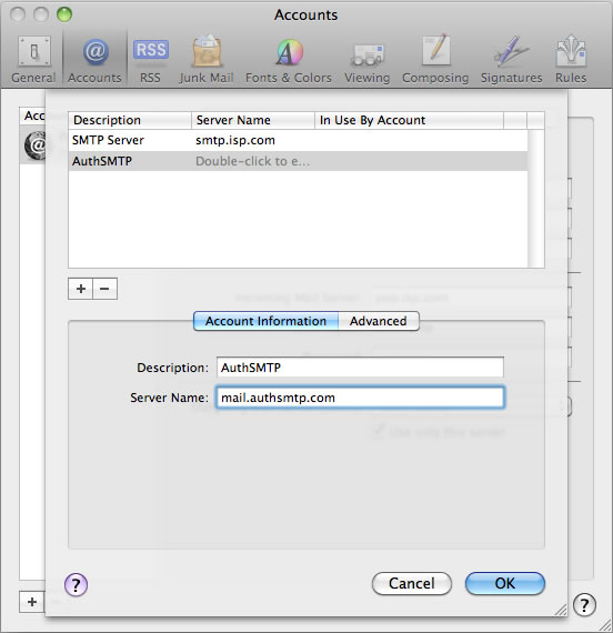 Leopard 10.5 - Mac Mail - Step 4 - Enter Outgoing Mailserver
