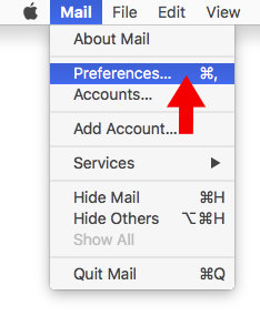 Big Sur 11 - Mac Mail - Step 2 - Open Mail menu and click Preferences