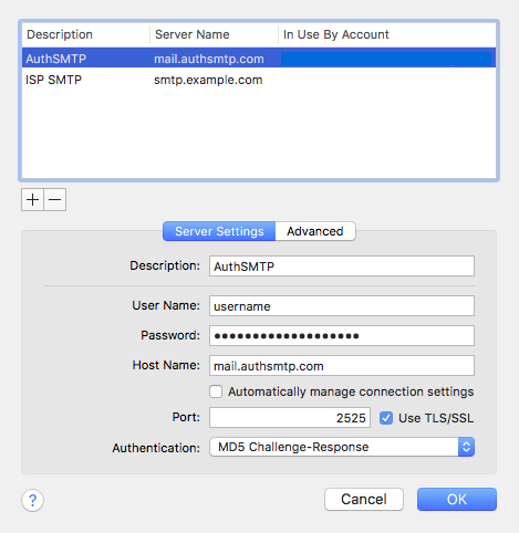 High Sierra 10.13 - Mac Mail - Step 6 - Set AuthSMTP as alternate SMTP server