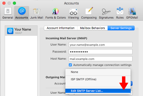 Monterey 12 - Mac Mail - Step 4 - Enter Outgoing Mailserver