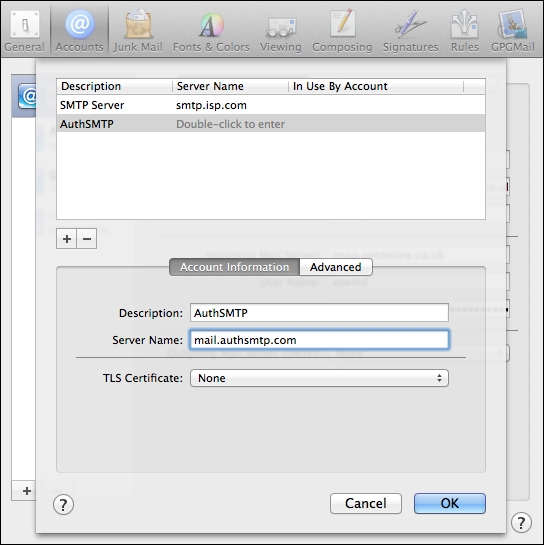 Mavericks 10.9 - Mac Mail - Step 4 - Enter Outgoing Mailserver