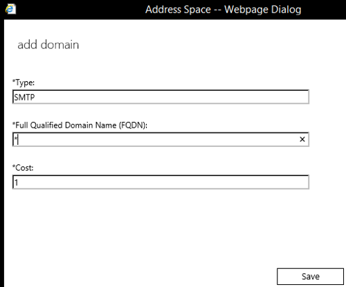 Exchange 2016 Smarthost Setup - Step 10 - Set permitted domains for address space