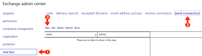 Exchange 2019 Smarthost Setup - Step 3 - Go to Mail Flow, Send Connectors, Add