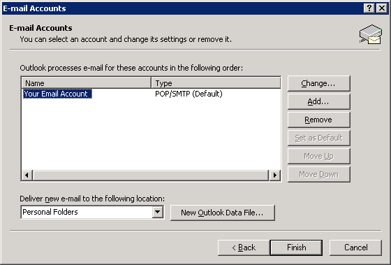 Outlook 2003 - Step 8 - Click Finish to complete setup of AuthSMTP outgoing email relay service