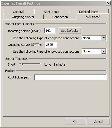 Outlook 2010 - Step 6 - Go to the Advanced tab and set the SMTP port to 25