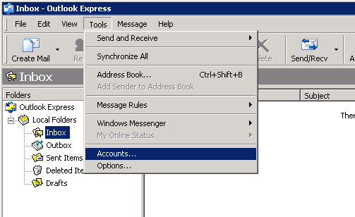 Outlook Express 6 - Step 1 - Go to the Tools menu and click Accounts... 