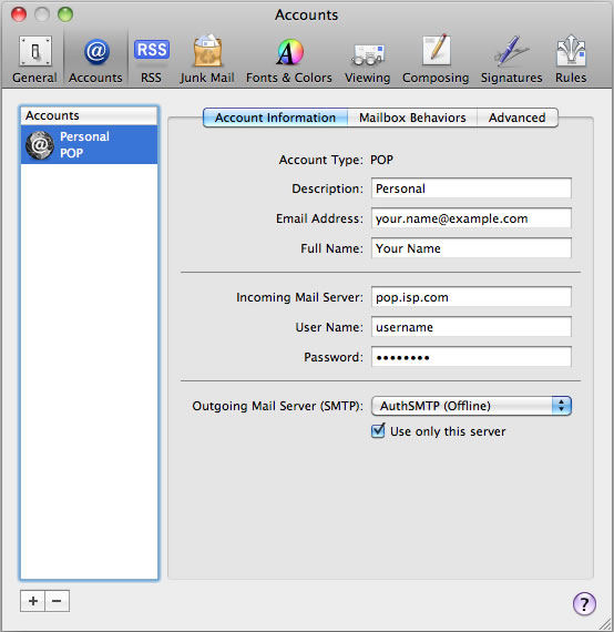 Snow Leopard 10.6 - Mac Mail - Step 8 - Complete setup of SMTP Server