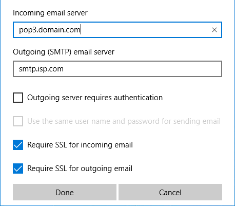 Windows 10 Mail App - Step 6 - Change the SMTP server settings for AuthSMTP.com