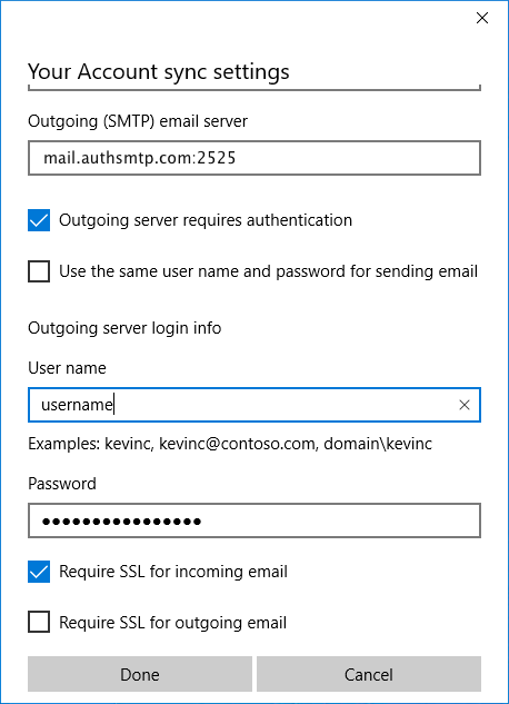 Windows 10 Mail App - Step 7 - Complete SMTP server setup