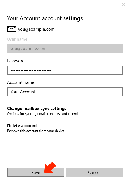Windows 10 Mail App - Step 8 - Change default from address to AuthSMTP