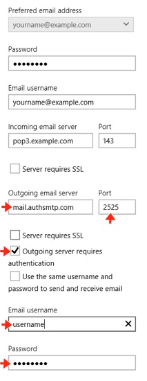 Windows 8 Mail App - Step 8 - Complete SMTP server setup