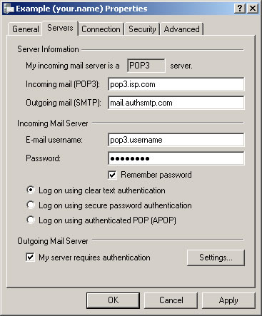 Windows Live Mail 2009 - Step 2 - Enter AuthSMTP outgoing mail server, tick My Server Requires Authentication and then click Settings